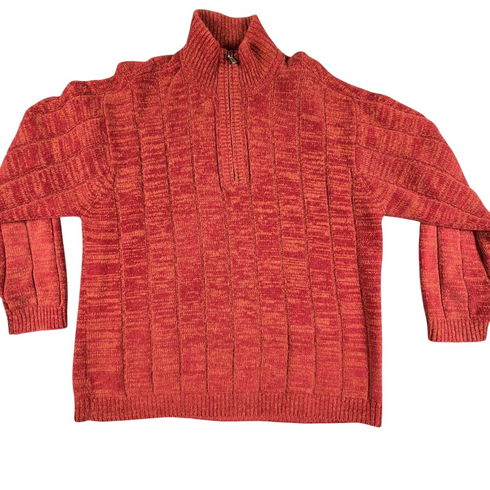 Tommy Bahama Sweater Mens Large Orange Silk Wool Blend Quarter Zip Ribbed Knit